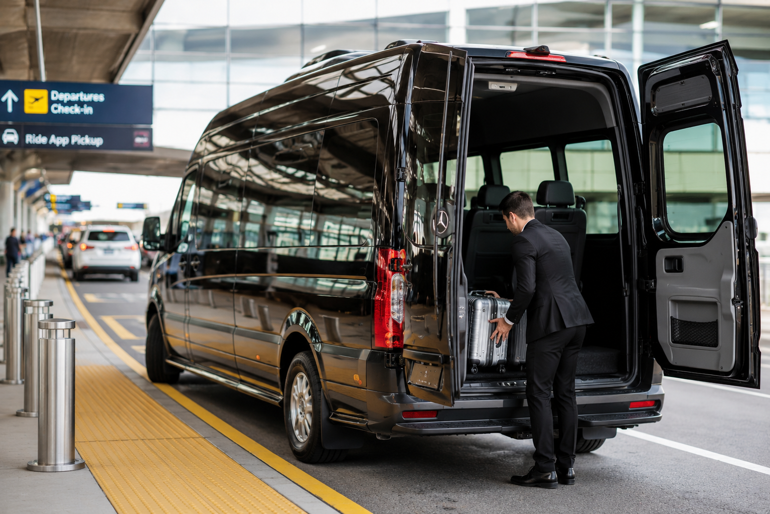 Group airport transfer in a Sprinter van at Detroit Metro Airport